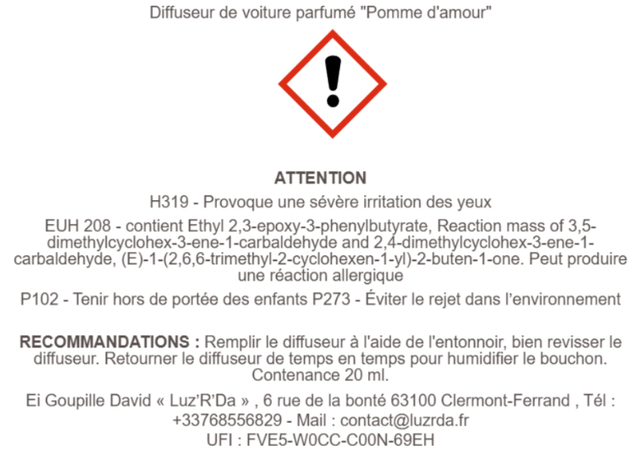 Diffuseur de parfum pour voiture "Pomme d'amour"