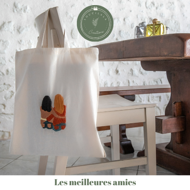 Tote bag brodé main - Les meilleures amies