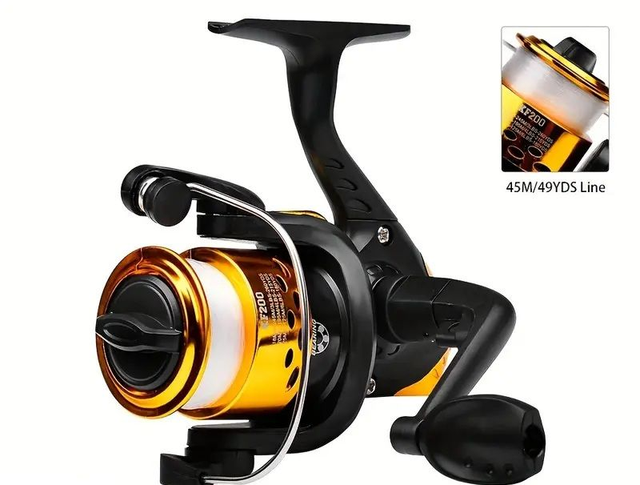 Moulinet de pêche pliant  de 40m de diamètre couleur jaune équipé d&#039;une ligne de pêche,