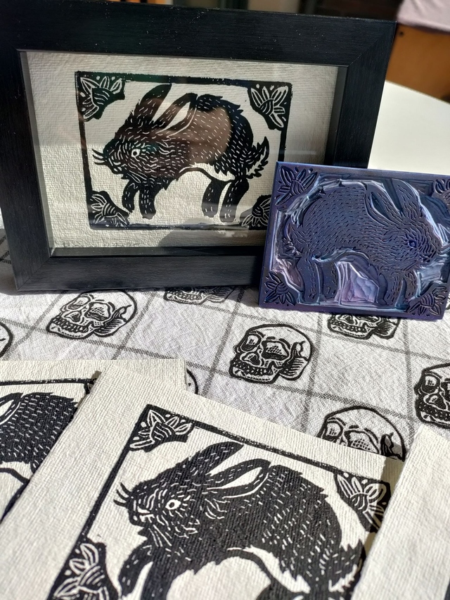 linogravure "Roger Lapin" papier café