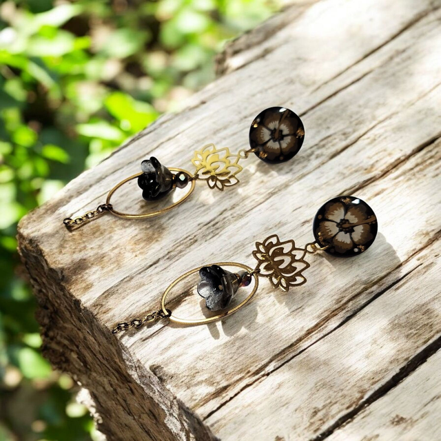 Boucles d'oreilles Flora marron