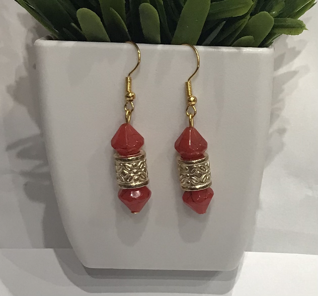 Red Gold Dangling Earrings-RGDE56