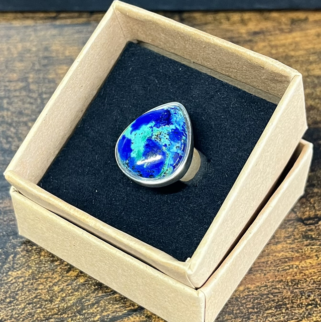 Bague en argent et Azurite Chrysocolle - Taille 55