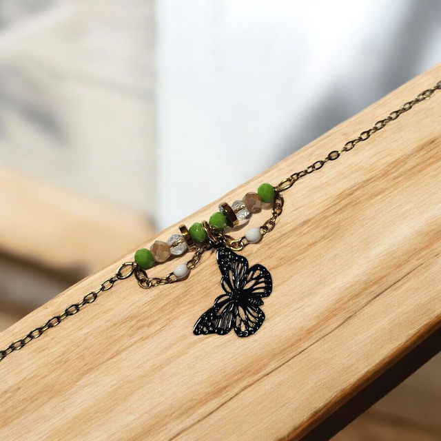 Bracelet acier inoxydable vert noir et doré