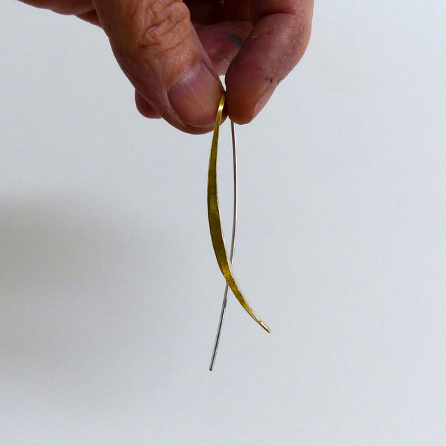 Ohrpendel vierkant lang Silber mit Gold 750/-