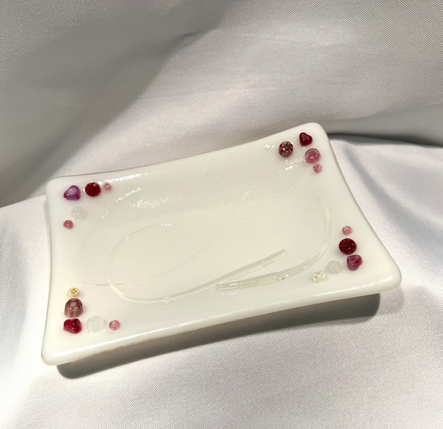 White Glass Trinket &amp; Soap Dish with Dichroic Detail