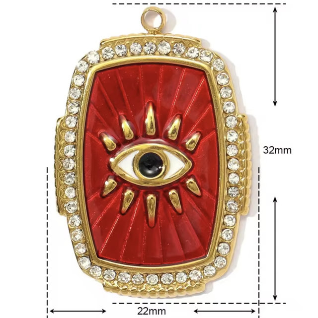Charm rettangolo occhio greco rosso con zirconi 