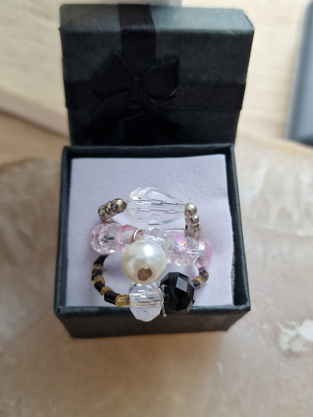 Lot De 3 Bagues Nylon Perles Cristal