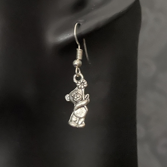Bear earrings on silver plated ear hooks