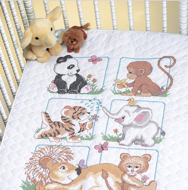 Animal Babes Quilt Cross Stitch Kit - 34 x 43in  Stamped cross stitch kit by Dimensions