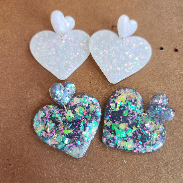 Pendants double cœurs opale 