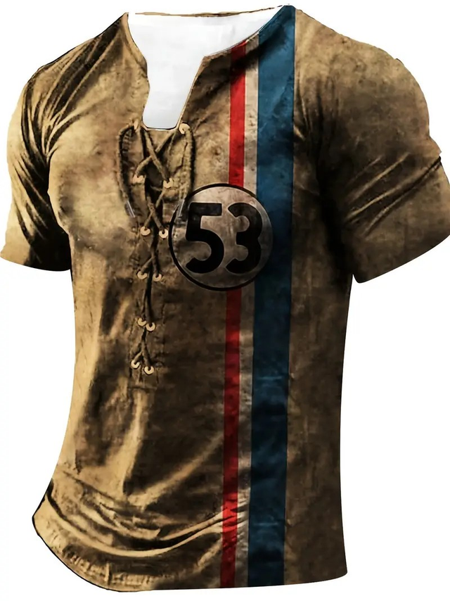Men's Casual Short Sleeve T-Shirt with 3D Sporty Stripe Design