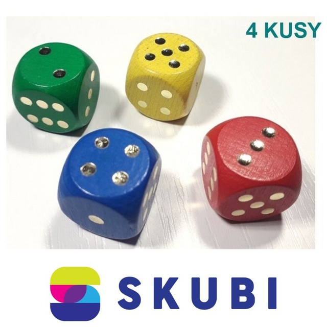 DŘEVĚNÉ HRACÍ KOSTKY 16 MM - 4 KUSY