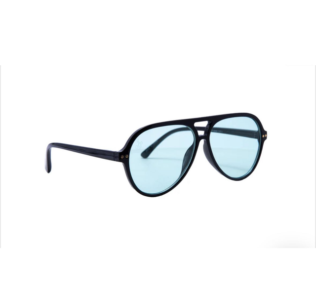 Black Aviator Sunglasses with Blue Lenses