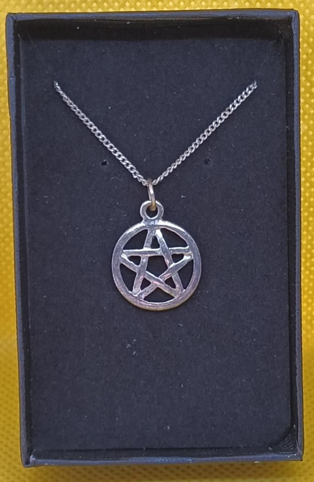 Small Tibetan Silver Pentagram Pendant Necklace.