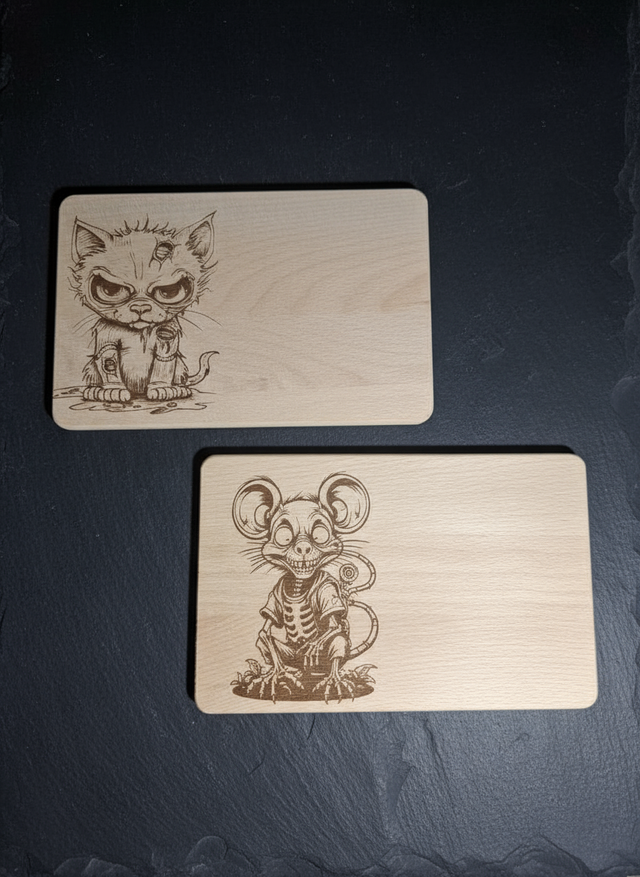 Frühstücksbretchen 22x14cm Buche naturbelassen Katz & Maus