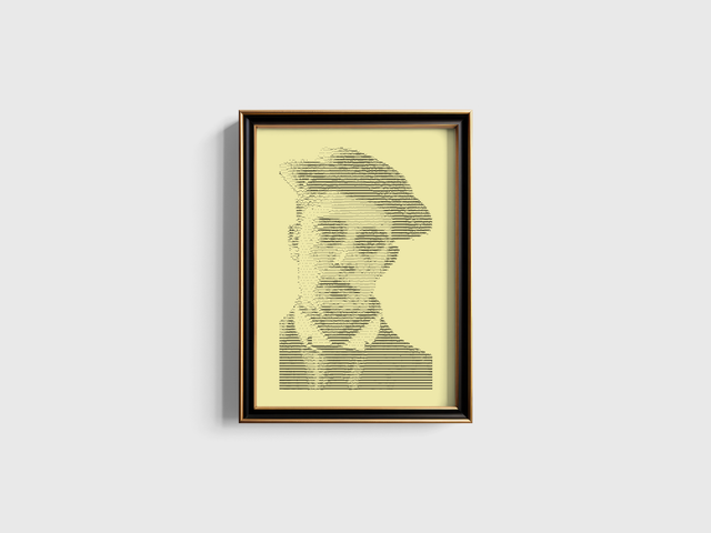 A3 Schreibmaschinen-Porträt Buster Keaton in Schwarz auf Elfenbein