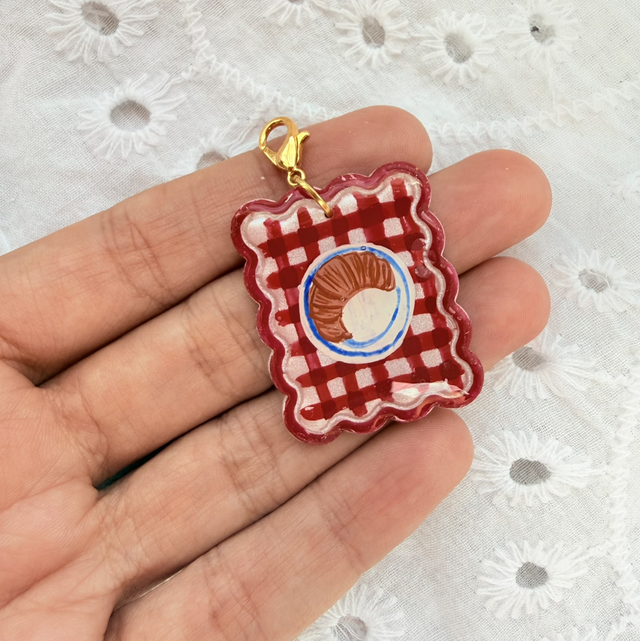 Red Gingham Croissant Plate Charm