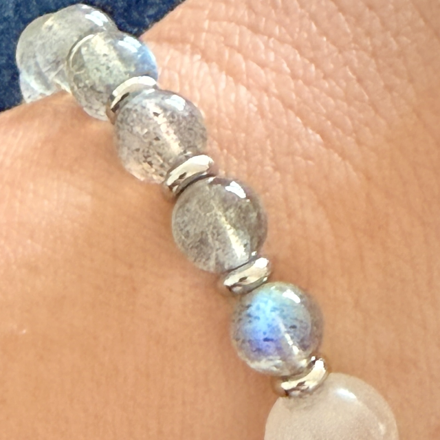 Bracelet Pierre de Lune Bleutée "A" et Labradorite "A"