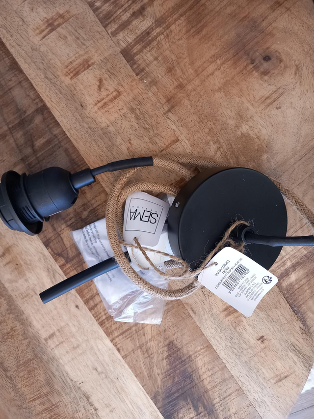 Cordon électrique en textile naturel et noir pour suspension