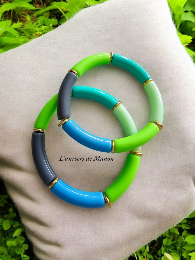 Bracelet tube coloré perles en résine 