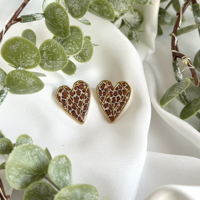 Puces d’oreilles cœur -  léopard brun 