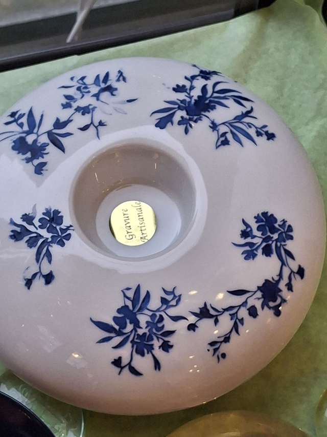 Photophore bombé en pocelaine Feuillages bleus