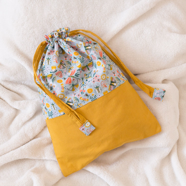 Pochon Bicolore Moutarde / Papillons &amp; Libellules