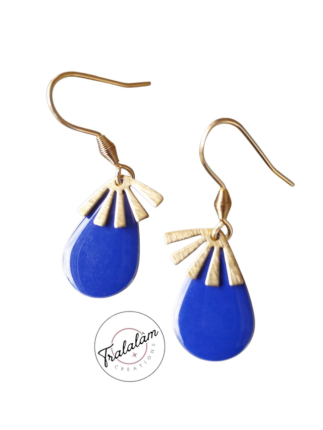 ✨Boucles d’oreilles "gouttes bleu roi émaillées"✨