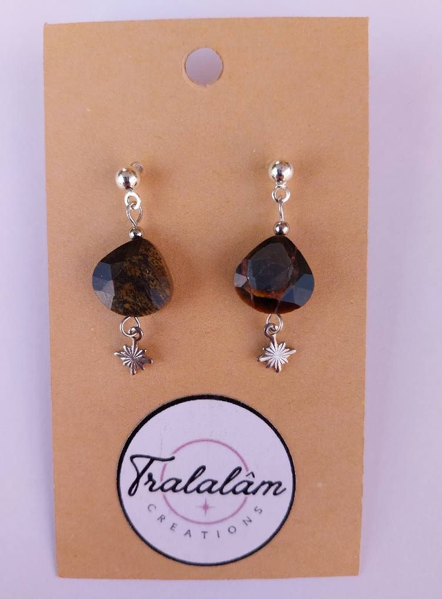 ✨ Boucles d'oreilles argentées "Les Jolies Pierres" Oeil de tigre et étoiles polaires ✨ 