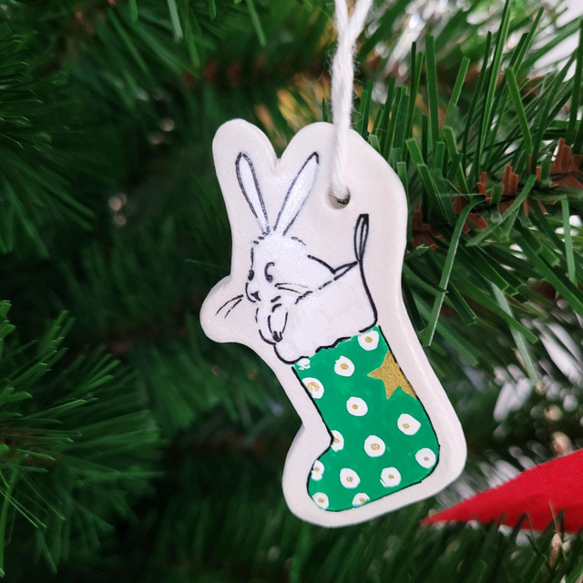 Suspension Lapin et chaussette de Noël verte