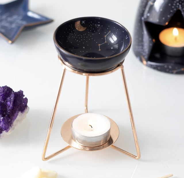 Purple Star Sign Wax Melt Burner – Gold Celestial Tealight Oil Warmer | Astrology Gift