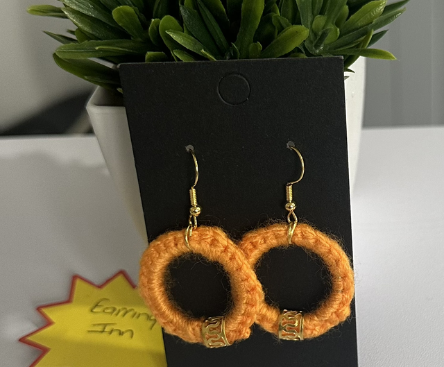 Orange Knitted Dangling Earrings - PCOD24
