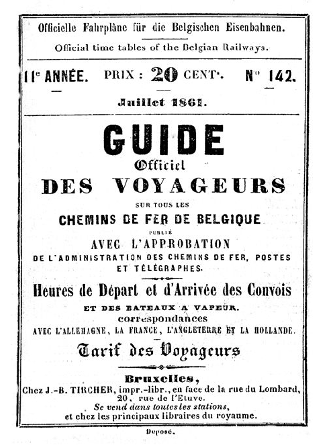 Indicateur horaire des trains belges 1861 - Spoorboekje Belgische treinen 1861