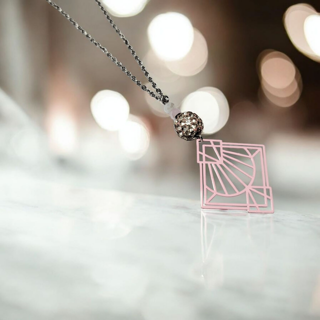 Collier acier inoxydable et cristal rose