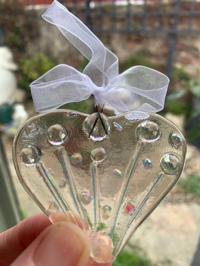 Small Fused Clear and Dichroic Glass Heart Suncatcher Gift approx. 6cm (230103)