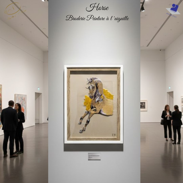 Tableau Brodé "La Grâce Équestre" – Broderie d'Art – Pièce Unique