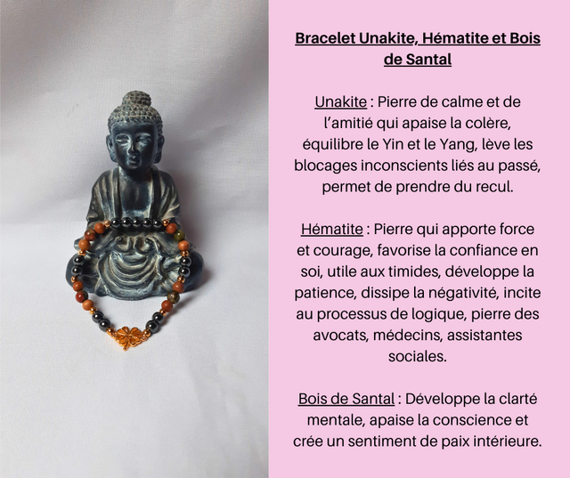 122- Bracelet Unakite, Hématite et Bois de Santal