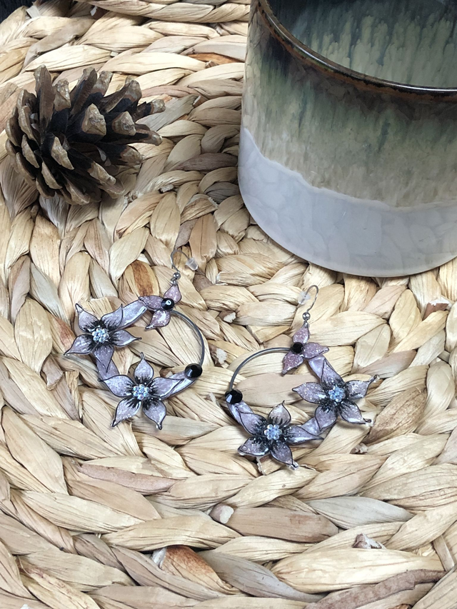 Boucles d'oreilles Chloris - fleurs roses pailletées