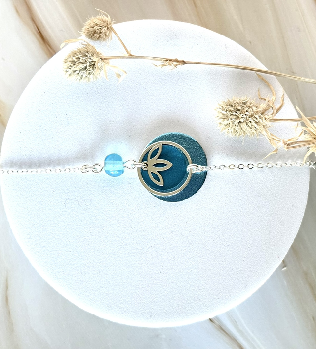 Bracelet INDISPENSABLE Plaqué Argent Cuir Topaz Blue Metallic Viridiant Green