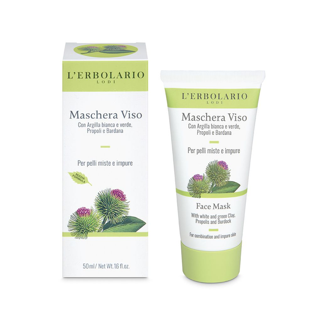 Maschera Viso Con Argilla bianca e verde, Propoli e Bardana