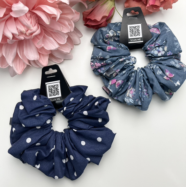 Haargummi blau Punkte Blumen