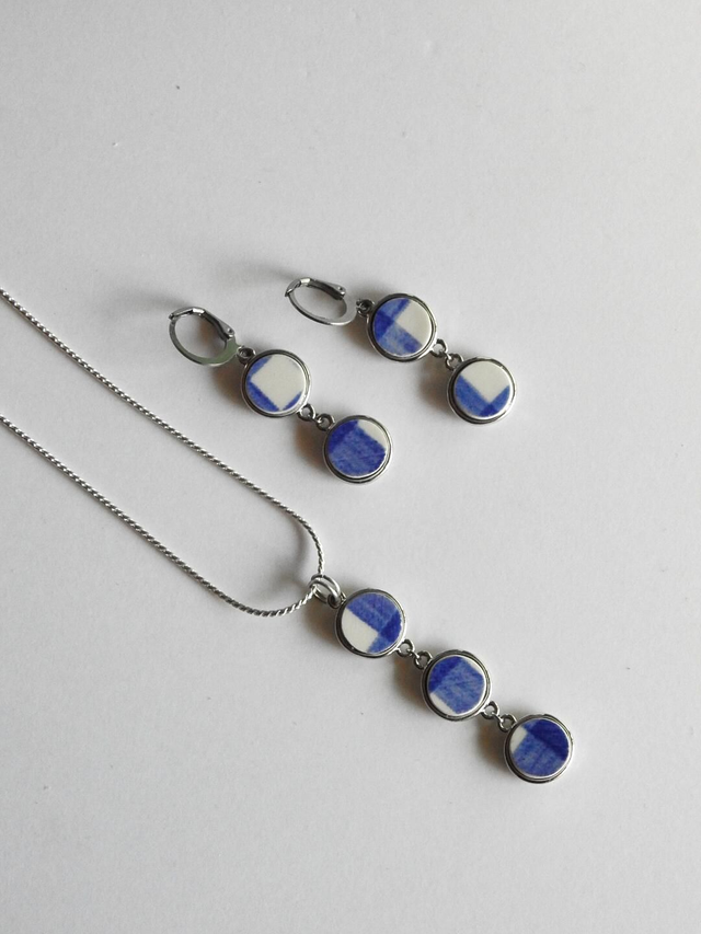 Parure - pendentif + boucles d&#039;oreilles - motif vichy