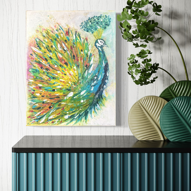 Vendu 🛑✋Brille ! - Le Paon - Art abstrait figuratif contemporain coloré 