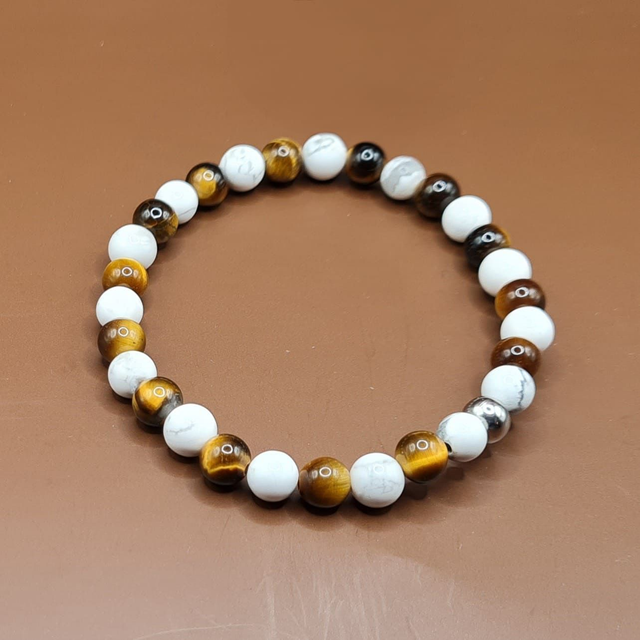 Bracelet Howlite blanche – œil de tigre