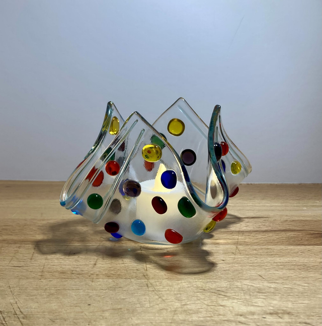 Dotty rainbow tealight holder