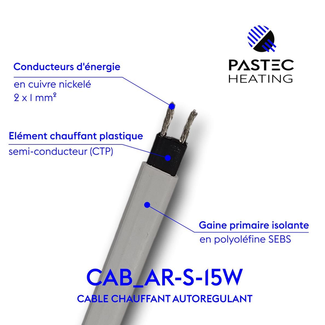Câble chauffant 15W/m autorégulant - Simple Gaine