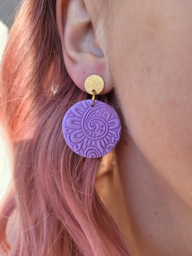 Fimo Ohrringe rund/breit mit Struktur