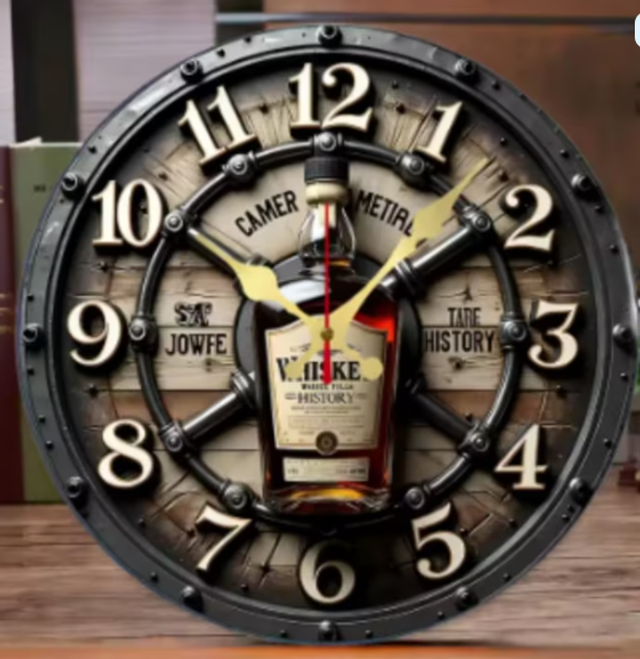 Ronde wandklok van hout analoge Whiskey (25cm)