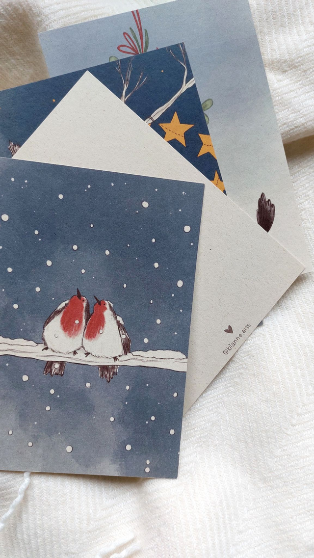 set winterkaarten vogels